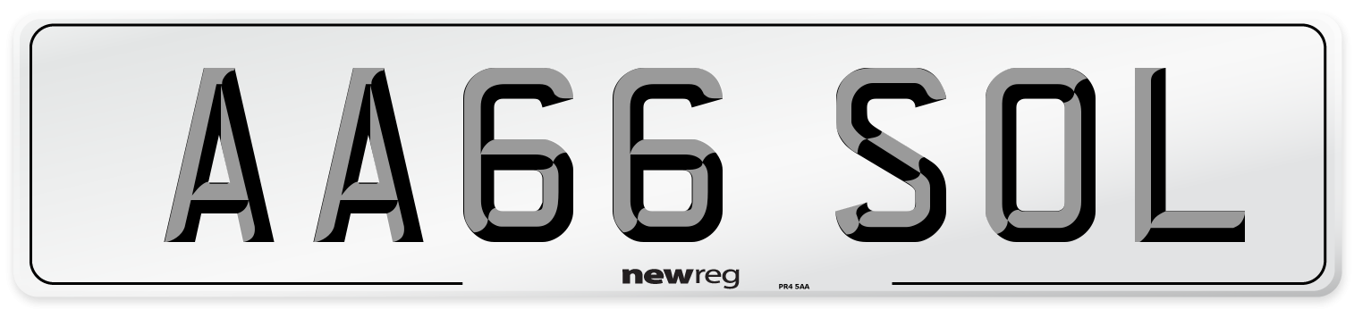 AA66 SOL Number Plate from New Reg